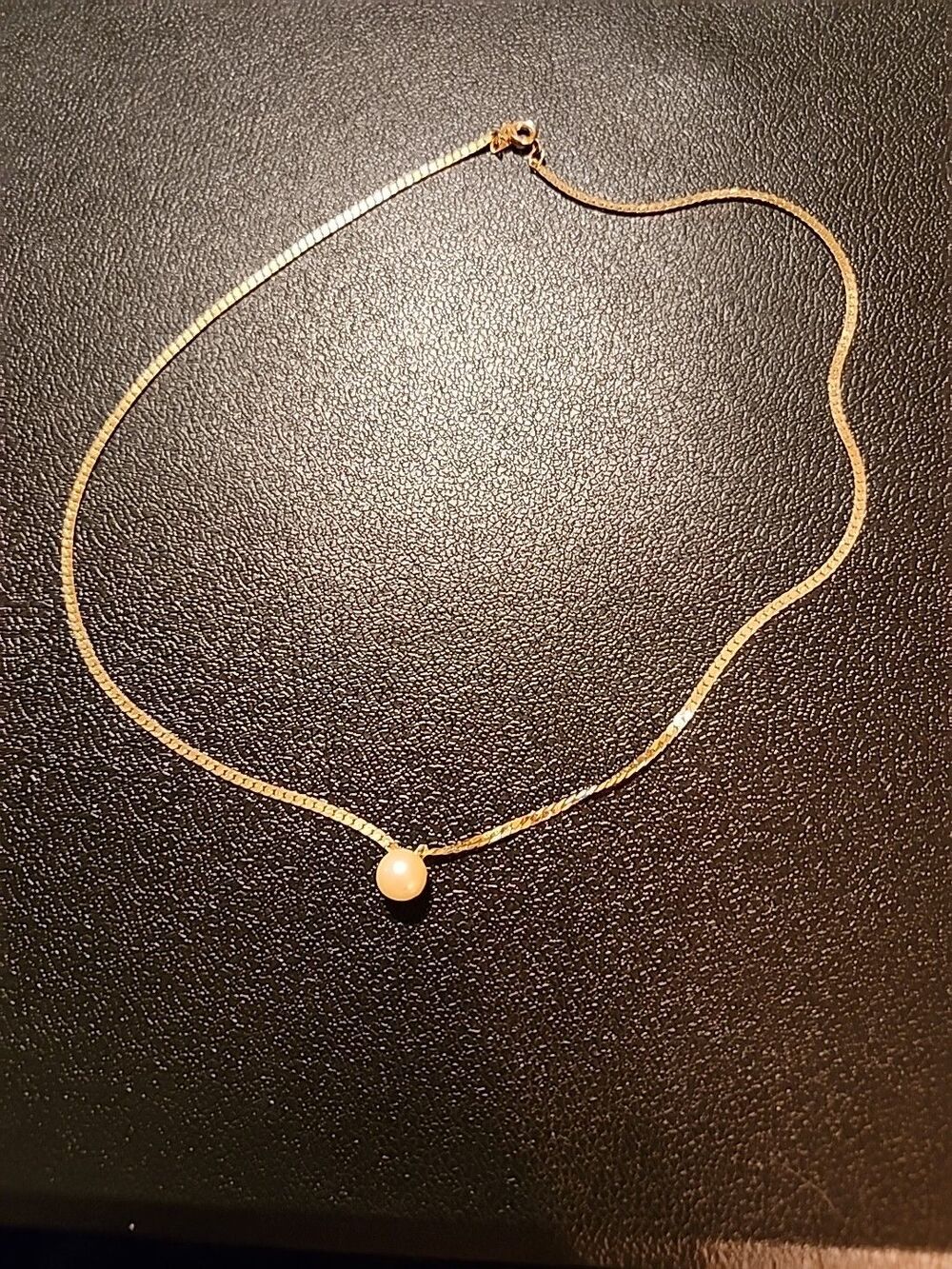 Gold Tone 18" Necklace With Attached Simulated Pearl Drop - Picture 2 of 5